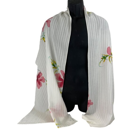 Pink Floral Design Light Scarf Wrap Shawl Pashmina - Picture 3 of 11